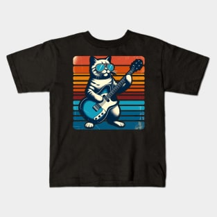 Electric Guitar Cat Rock Music Retro Funny Cat Kids T-Shirt